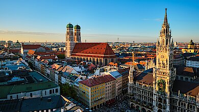Munich Marienplatz with the new town hall and Frauenkirche in the background